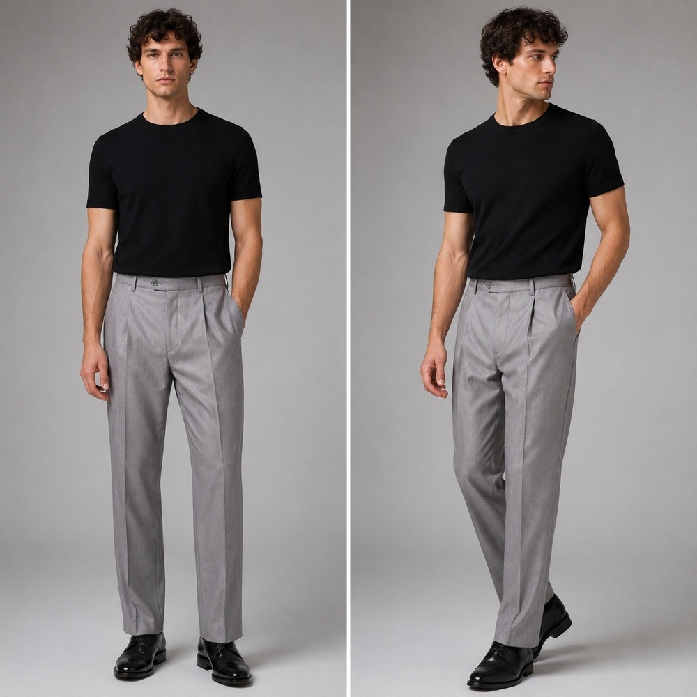 Hugo Boss Mens‎ Grey Herringbone 100% Wool Pleated Dress Pants Made in Italy 42